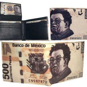 500 Pesos Bill Print Leather Bifold Wallet Man Mexican Money Design Wallet